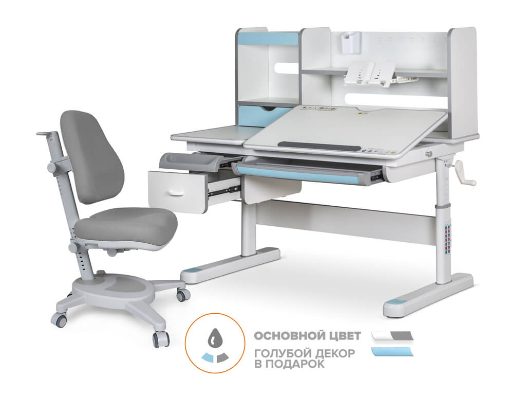 Mealux EVO Комплект Mealux Evo парта Florida Multicolor BL + кресло Onyx G (арт.EVO-52 W + BL MC + Y 110 G) фото