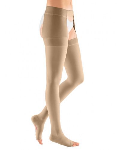 Компрессионный чулок medi mediven plus 117 / 118 / 119 / 120 с застёжкой на талии и открытым носком 1 класс компрессии