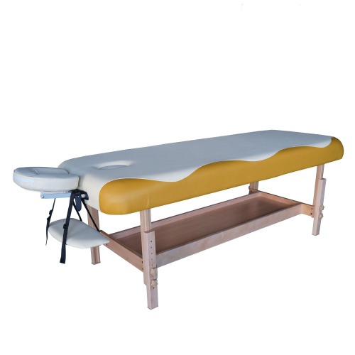 Массажный стационарный стол DFC NIRVANA, SUPERIOR, дерев. ножки, 1 секция, цвет беж.с желт. фото фото 2