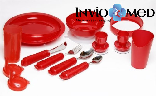 Комплект столовой посуды Titan HK-4003 (цвет: красный) 11 предметов (для инвалидов) фото