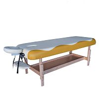 Массажный стационарный стол DFC NIRVANA, SUPERIOR, дерев. ножки, 1 секция, цвет беж.с желт. фото